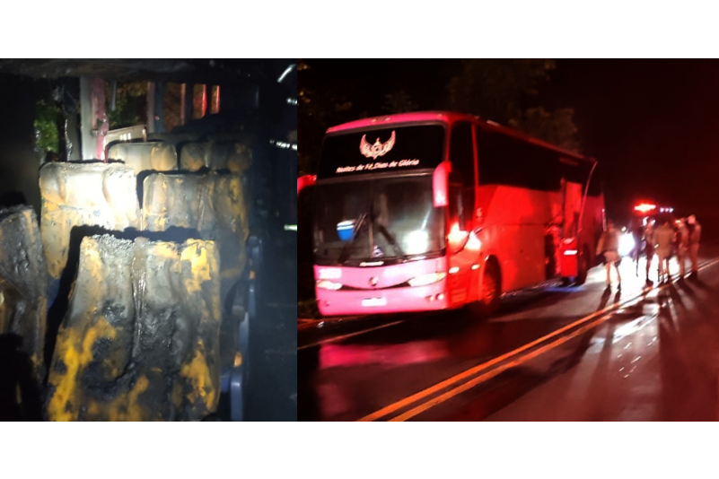 ​Motorista ateia fogo em ônibus que carregava contrabando